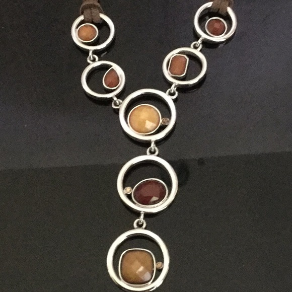 Vtg.20”LiaSophiaNecklaceSilverRingsW/FacetedStones - Picture 2 of 8